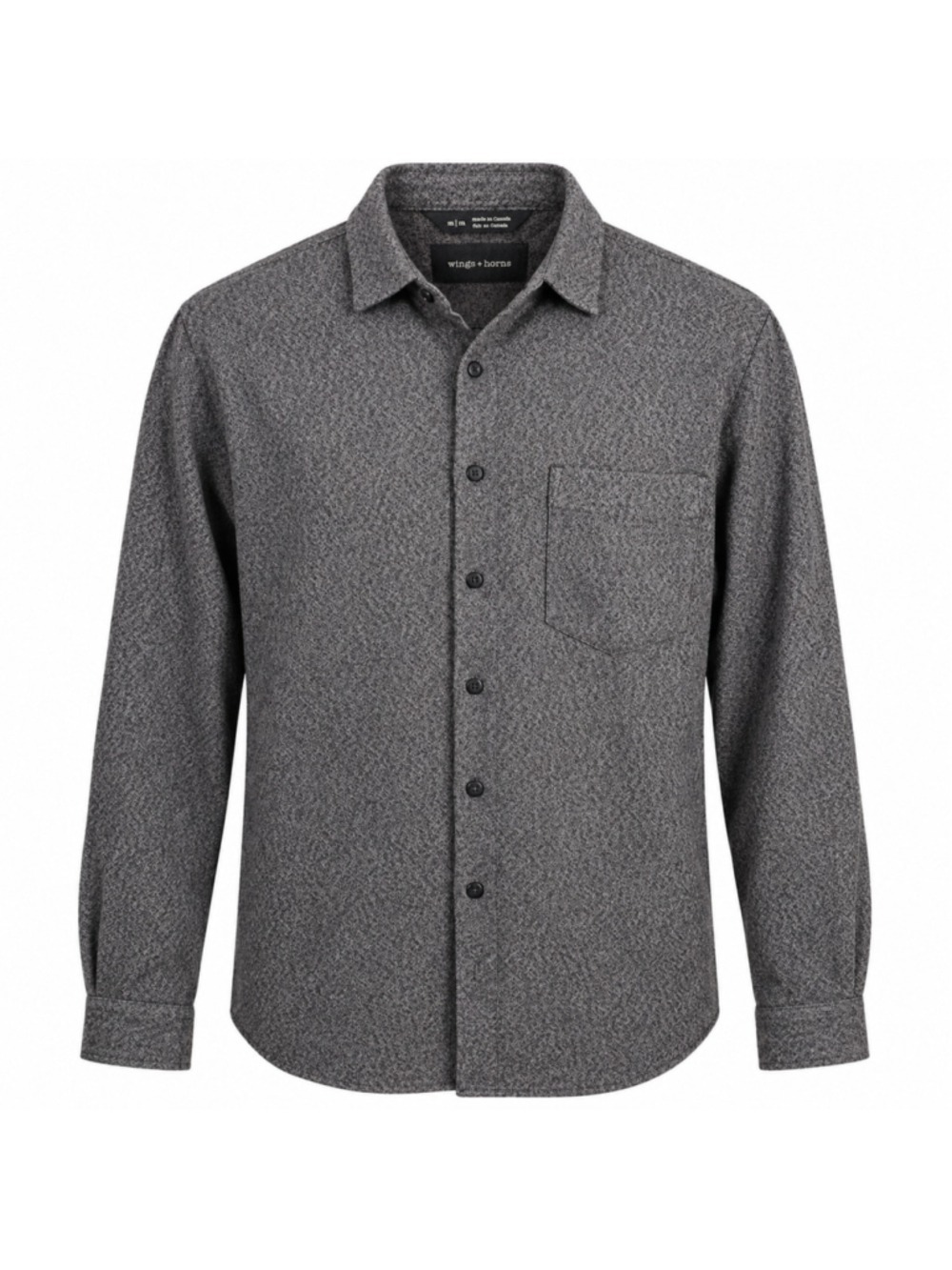 Wings + Horns Men's M Gray Black Textured Flannel Button Up Shirt Made Canada